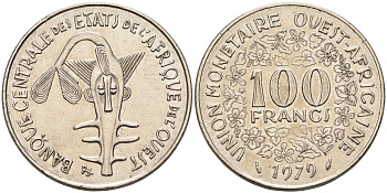Валютное сообщество стран Западной Африки 100 франков 1979  KM 4 никель    4595-756