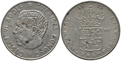 Швеция 1 крона 1973 Густав VI Адольф (1950-1973) KM 826а медь плакированная медно-никелем 4577-814