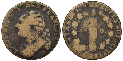 Франция 12 денье 179х D, Людовик XVI (1774-1793) KM 600.5 бронза 4123-242