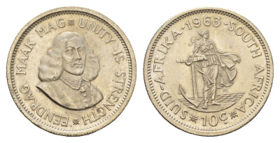 ЮАР 10 центов 1963 Ян ван Рибек KM 60 серебро aUNC 75-1733