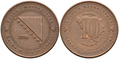 Босния и Герцеговина 10 фенингов 1998 KM 115 сталь плакированная медью 4606-242