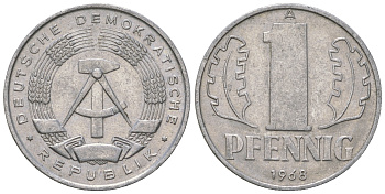 ГДР 1 пфенниг 1968 А КМ 8.1 алюминий 3458-318
