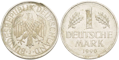 ФРГ 1 МАРКА 1990 J KM 110, J. 385 медно-никель 117-754