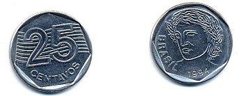 Бразилия 25 сентаво 1994 KM 634 нержавеющая сталь aUNC 76-732
