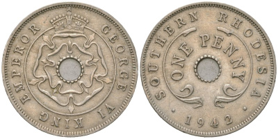 Южная Родезия 1 пенни 1942 Георг VI (1936-1952) KM 8 медно-никель 4616-113