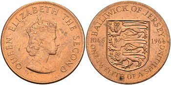 Джерси 1/12 шиллинга 1966 900 лет Нормандскому завоеванию KM 26 бронза UNC 4367-416