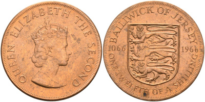 Джерси 1/12 шиллинга 1966 900 лет Нормандскому завоеванию KM 26 бронза UNC 4367-416