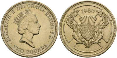 Великобритания 2 фунта 1986 Елизавета II (1952-2022), XIII Игры Британского Содружества KM 947, Spink 4311 (K1) никель латунь 4162-744