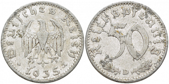 Германия 50 рейхспфеннигов 1935 D KM 87, J.368 алюминий 110-311