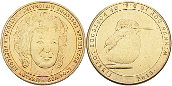 Нидерланды жетон 2010 ПОЧТОВАЯ лотерея, птичка, диаметр 29 мм. жёлтый металл 4572-815