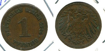 ГЕРМАНИЯ 1 ПФЕННИГ 1894 A KM 10, J. 10 медь 701-124