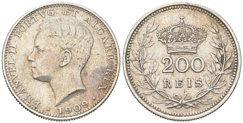 Португалия 200 реалов 1909 Мануэл II (1908-1910) KM 549 серебро 4616-152
