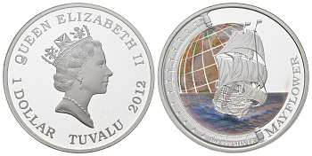 Тувалу 1 доллар 2012 Корабли, изменившие мир - Мейфлауэр KM 188 серебро PROOF 11-154-43