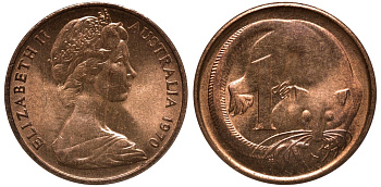 Австралия 1 цент 1970 Елизавета II (1952-), опоссум KM 62 бронза 192-267