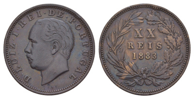 Португалия 20 реалов (рейсов) 1883 Луиш I (1861-1889) KM 527 бронза 69-416