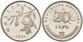 Хорватия 20 лип 1995 олива, легенда на хорватском KM 7 сталь плакированная никелем 66-533