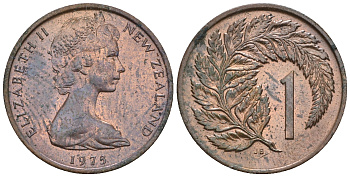 Новая Зеландия 1 цент 1973 Елизавета II (1952-2022), лист папоротника KM 31.1 бронза  UNC  220-945