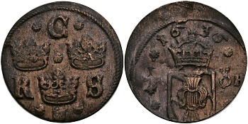 Швеция 1/4 эре 1636 Кристина (1632-1654) KM 152.2 медь 540-622