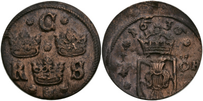 Швеция 1/4 эре 1636 Кристина (1632-1654) KM 152.2 медь 540-622