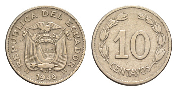 Эквадор 10 сентаво 1946 KM 76b медно-никель 4640-1149