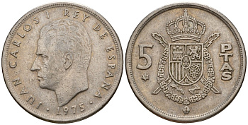 Испания 5 песет 1975 (78) Хуан Карлос I (1975-2014) KM 807 медно-никель 190-711