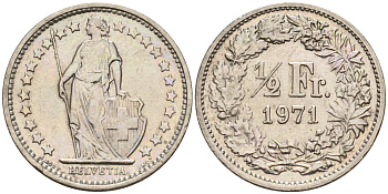 Швейцария 1/2 франка 1971  KM 23a.1 медно-никель    4160-1165