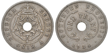 Британская Южная Родезия 1 пенни 1934 Георг V (1910-1936) KM 7 медно-никель 00-00