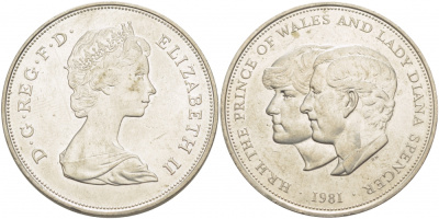 Великобритания 25 пенсов 1981 Королевская свадьба принца Чарльза и леди Дианы, Елизавета II (1952-2022) KM 925, Spink 4229 медно-никель UNC 107-431