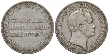 Пруссия 1 талер 1844 A, Фридрих Вильгельм IV (1840-1861), КМ 446, AKS 75 серебро 00-812-13