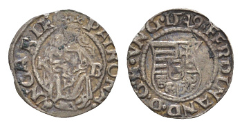 Венгрия 1 денар 1549 KB, Фердинанд I (1526-1564), мадонна с младенцем серебро EH 745a серебро 66-542