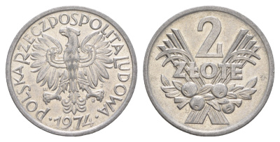 Польша 2 злотых 1974 Y 46 алюминий UNC 4626-731