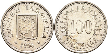 Финляндия 100 марок 1956 H KM 41 серебро 4138-944