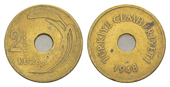 Турция 2 1/2 куруша 1948 KM 885 латунь 4647-468