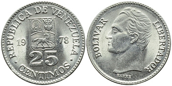 Венесуэла 25 сентимо 1978 Симон Боливар KM 50.1 никель 4392-963