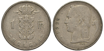 БЕЛЬГИЯ 1 ФРАНК 1956 BELGIE KM 143.1 медно-никель 4182-217