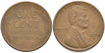 США 1 ЦЕНТ 1955 D, ЛИНКОЛЬН KM А132 медь цинк 218-647