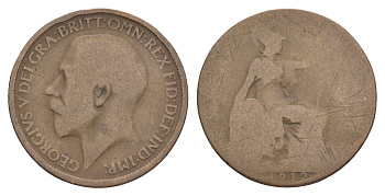 Великобритания 1 пенни 1912 Георг V (1910-1936) KM 810, Spink 4051 бронза 4638-1245