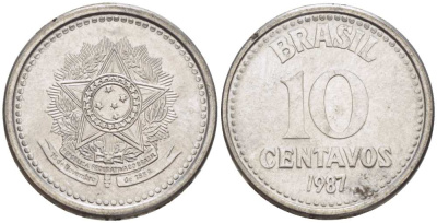 БРАЗИЛИЯ 10 СЕНТАВО 1987 РЕФОРМА 1986-1989 KM 602 нержавеющая сталь 100-1118