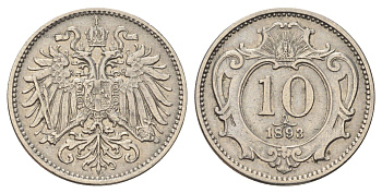 Австрия 10 геллеров 1893 Франц Иосиф I (1848-1916) KM 2802 никель 4684-829