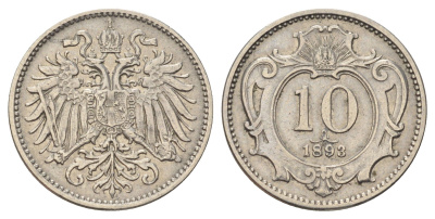 Австрия 10 геллеров 1893 Франц Иосиф I (1848-1916) KM 2802 никель 4684-829
