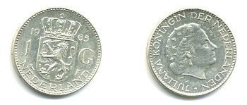 Нидерланды 1 гульден 1965 Юлиана (1948-1980) KM 184 серебро 83-752