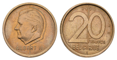 Бельгия 20 франков 1996 Belgique, Альберт II (1993-2013) KM 191 никель латунь 190-255