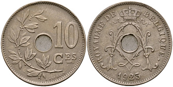 Бельгия 10 сантимов 1923 Король Альберт I (1910 - 1934) KM 85 медно-никель 183-415