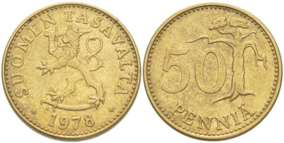 ФИНЛЯНДИЯ 50 ПЕННИ 1978 К KM 48 алюминиевая бронза 217-1137