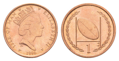 Остров Мэн 1 пенни 1996 PM, Елизавета II (1952-2022) KM 588 сталь плакированная медью UNC 4651-354