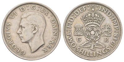 Великобритания 2 шиллинга (флорин) 1948 Георг VI (1936-1952) KM 865 Spink 4102 медно-никель 4707-1117