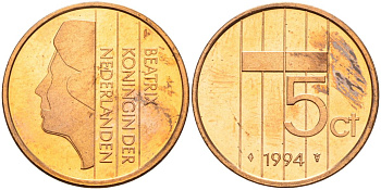 Нидерланды 5 центов 1994 Беатрикс (1980-2013) KM 202 бронза UNC 4116-233