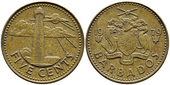 Барбадос 5 центов 1979 маяк Саут-Пойнт KM 11 латунь 4398-515