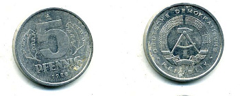 ГДР 5 ПФЕННИГОВ 1988 A алюминий 62-2252