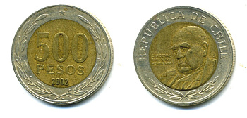 Чили 500 песо 2002 кардинал Рауль Сильва Энрикес (1907-1999) KM 235 биметалл 41-646